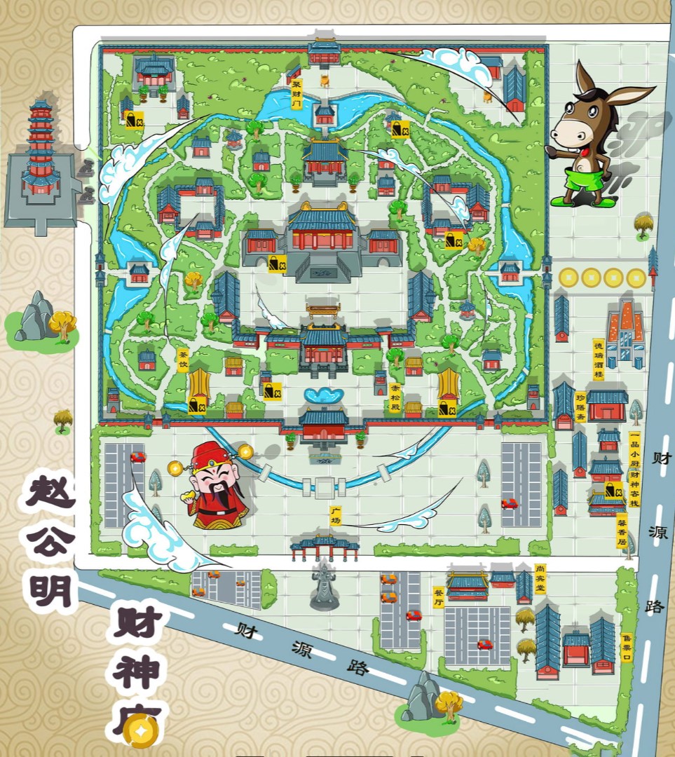 温泉寺庙类手绘地图